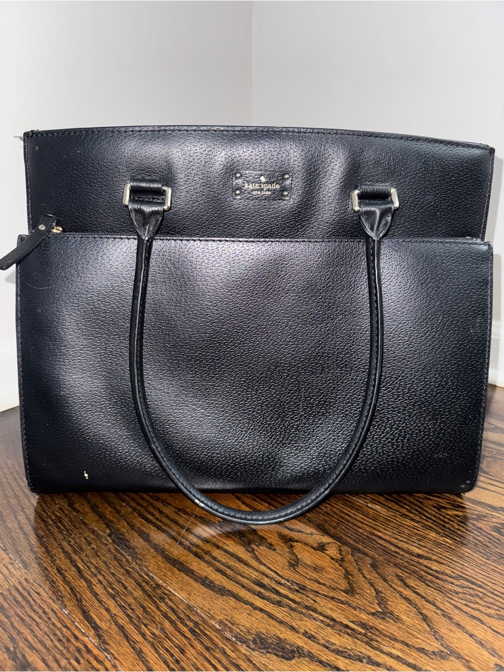 kate spade Black Leather Structured Tote with Gold Hardware